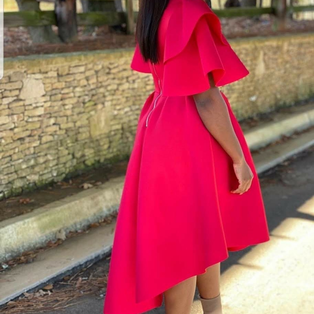Red ruffle sleeves dress